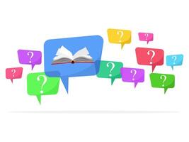 Question marks in speech bubbles and books are signs vector