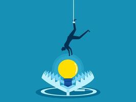 Businessman picks up a light bulb in a trap vector