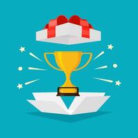 Trophy in gift box with red ribbon vector