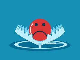 Negative thinking trap. Suffering icon in a trap vector