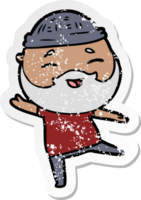 distressed sticker of a cartoon happy bearded man png