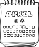 Preto e branco desenho animado calendário mostrando mês do abril png