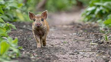 ai generado encantador miniatura cerdito en un pintoresco y encantador rural patio ajuste foto