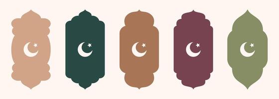 Islamic shape of door or window silhouette Arabic arch. Collection of patterns in oriental style. Frames in Arabic Muslim design for Ramadan Kareem. Vector mosque gate shape isolated on background.
