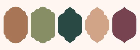 Islamic shape of door or window silhouette Arabic arch. Collection of patterns in oriental style. Frames in Arabic Muslim design for Ramadan Kareem. Vector mosque gate shape isolated on background.