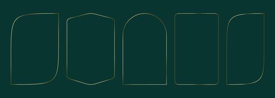 Gold thin arch frame. Minimalistic aesthetic line shape door or window. Modern arch border in trendy delicate celestial style. Vector design outline element - geometric shape for banner, post, poster.