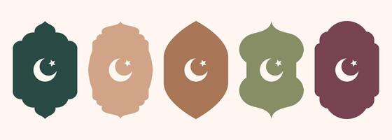 Islamic shape of door or window silhouette Arabic arch. Collection of patterns in oriental style. Frames in Arabic Muslim design for Ramadan Kareem. Vector mosque gate shape isolated on background.