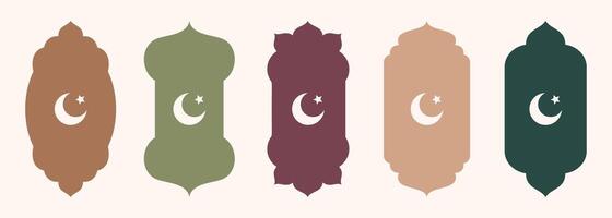 Islamic shape of door or window silhouette Arabic arch. Collection of patterns in oriental style. Frames in Arabic Muslim design for Ramadan Kareem. Vector mosque gate shape isolated on background.