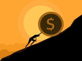 push the currency to the top of the mountain vector