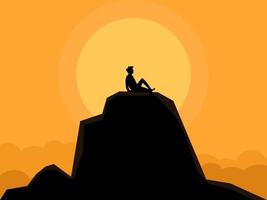 Free life. man relaxing on the mountain top vector