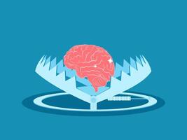 Anxiety, limiting thoughts. Brain in a bear trap vector