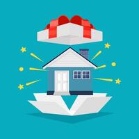 House in gift box with red ribbon vector