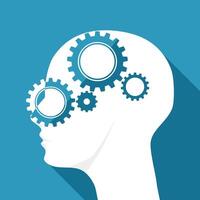 Human head and gear mechanism icon. Concept of systematic coordination of the brain. vector