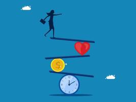 balancing work on clock, heart and coin vector