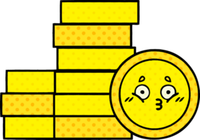 comic book style cartoon of a coins png