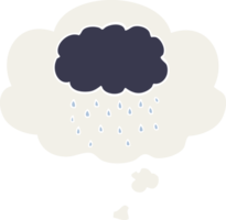 cartoon cloud raining with thought bubble in retro style png