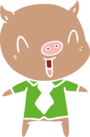 happy flat color style cartoon pig wearing shirt and tie png