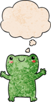 cute cartoon frog with thought bubble in grunge texture style png