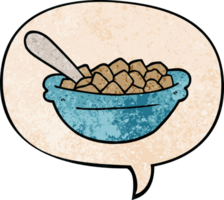cartoon cereal bowl with speech bubble in retro texture style png