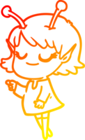 warm gradient line drawing of a smiling alien girl cartoon png