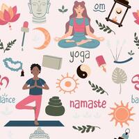 Seamless pattern hand drawn yoga elements vector