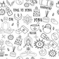 Seamless pattern of time yoga outline in flat style vector