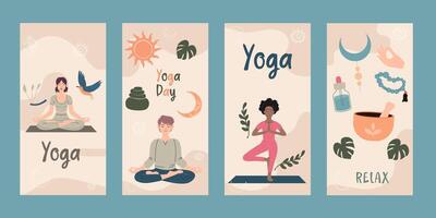 Flat style yoga instagram story collection vector