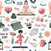 Seamless pattern yoga elements in flat style vector