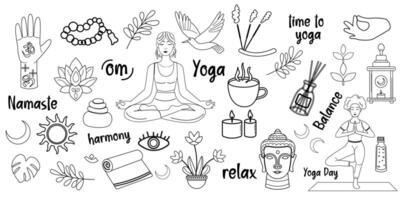 Set of yoga outline in flat style vector