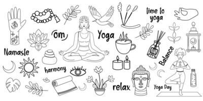 Set of yoga outline in flat style vector