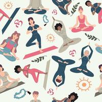 Seamless pattern international people sitting in yoga pose vector