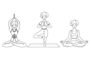 conjunto contorno de mujer en yoga actitud vector