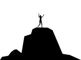 Silhouette of a man raising his hands on a mountain top vector