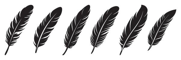 Feather icon. Black silhouette of a bird on a white background. vector