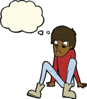 cartoon boy sitting on floor with thought bubble png