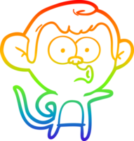 rainbow gradient line drawing of a cartoon pointing monkey png