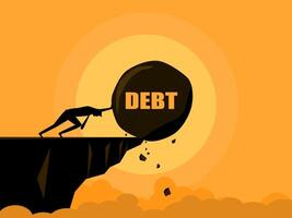 Push debt off the cliff. business concept vector