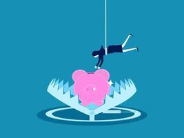 Deception. piggy bank in a bear trap vector