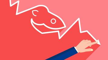 Businessman pointing to a downtrend graph vector
