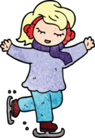 dessin animé doodle fille patinage sur glace png