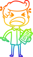 rainbow gradient line drawing of a cartoon shouting salesman png