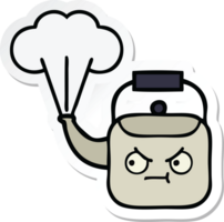 sticker of a cute cartoon steaming kettle png