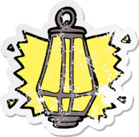retro distressed sticker of a cartoon lantern shining png