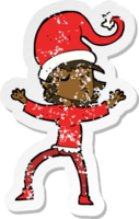 adesivo retrô angustiado de um desenho animado de ajudante de papai noel png