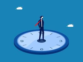 Time management. confident businessman stands on the clock vector