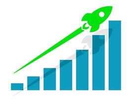 Growth graph with green rocket going up vector