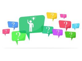 Speech bubbles with colorful question marks and problem solvers vector