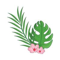 illustration of palm leaf with flower vector