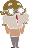 flat color style cartoon joyful man with beard shrugging png