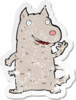 retro distressed sticker of a cartoon happy dog png